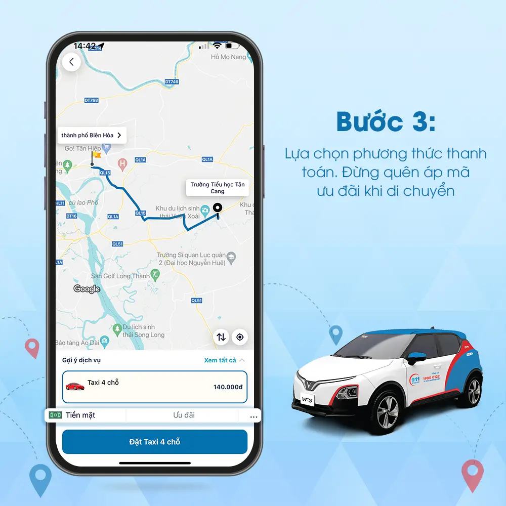 4 bước đặt xe 911 Taxi