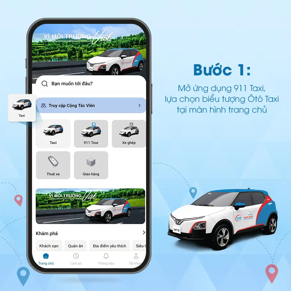 4 bước đặt xe 911 Taxi