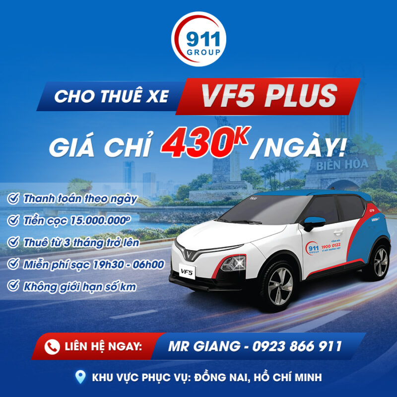 911 Taxi Cho Thuê Xe Điện VF5 Plus CHỈ 430.000đ/ngày